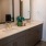 a bathroom with a large mirror