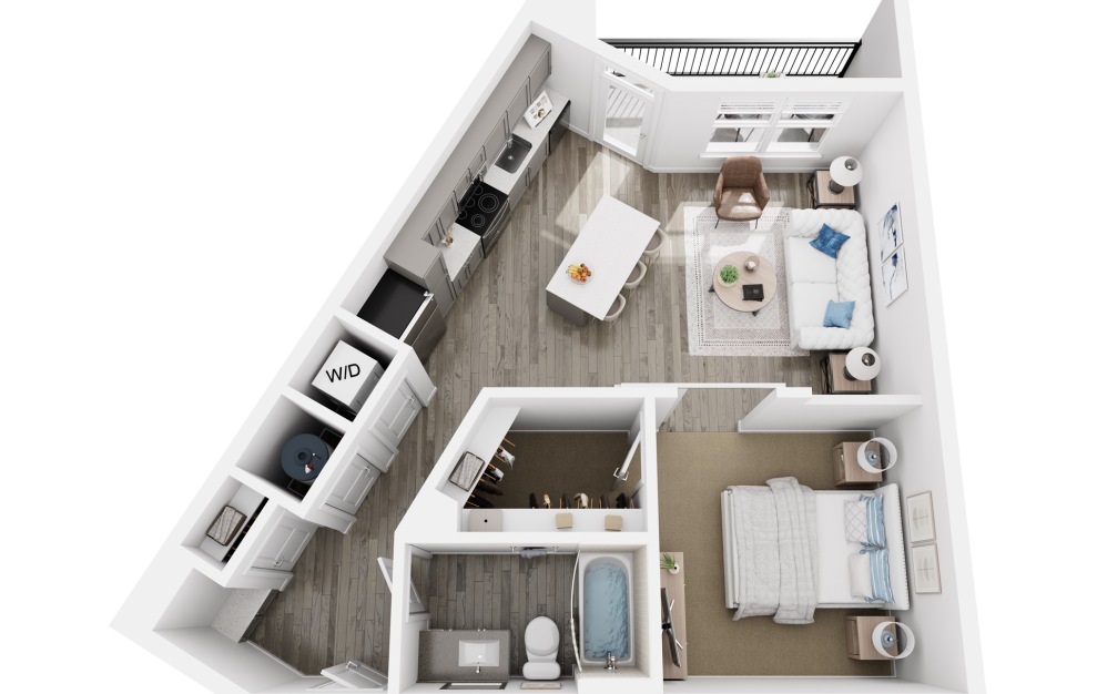 A1 - 1 bedroom floorplan layout with 1 bath and 693 square feet. (3D)