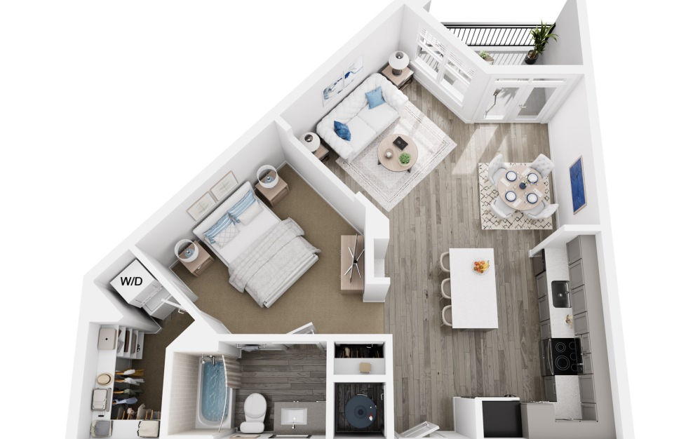 A2 - 1 bedroom floorplan layout with 1 bathroom and 737 square feet (3D)