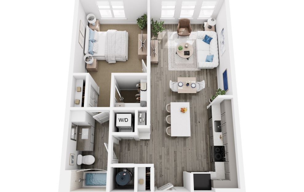 A3.1 - 1 bedroom floorplan layout with 1 bath and 784 square feet. (3D)