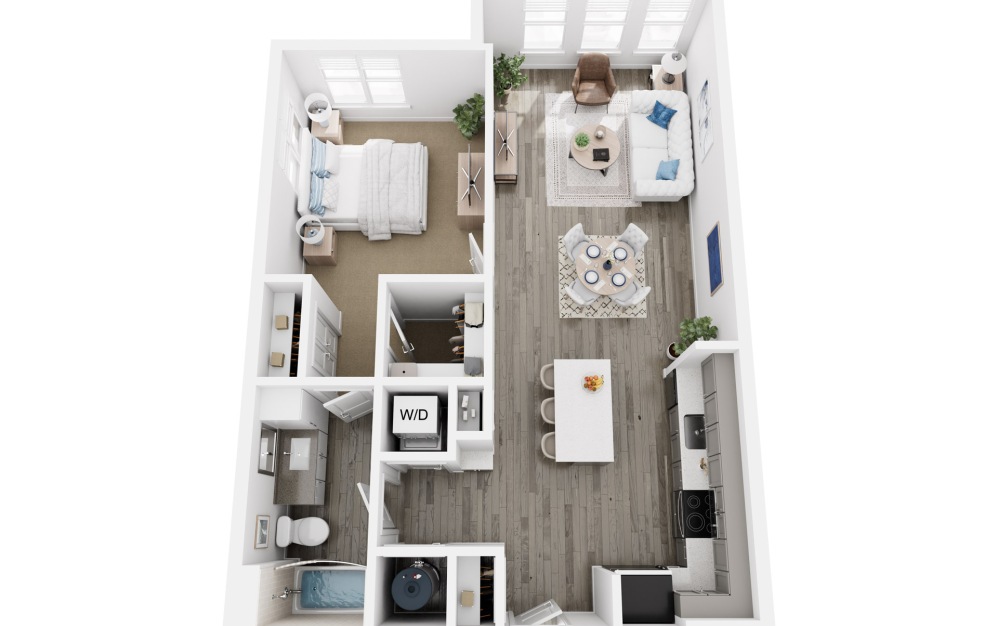 A3.2 - 1 bedroom floorplan layout with 1 bathroom and 818 square feet (3D)