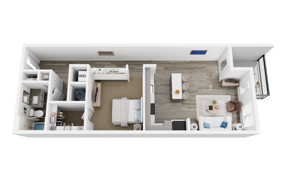 A4 - 1 bedroom floorplan layout with 1 bath and 825 square feet. (3D)