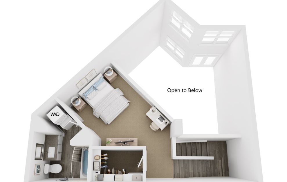 A6TH - 1 bedroom floorplan layout with 1 bath and 1065 square feet. (Floor 2 / 3D)