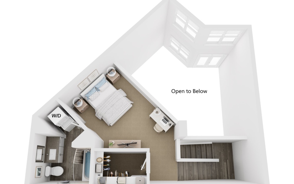 A6TH - 1 bedroom floorplan layout with 1 bathroom and 1065 square feet (Floor 2, 3D)