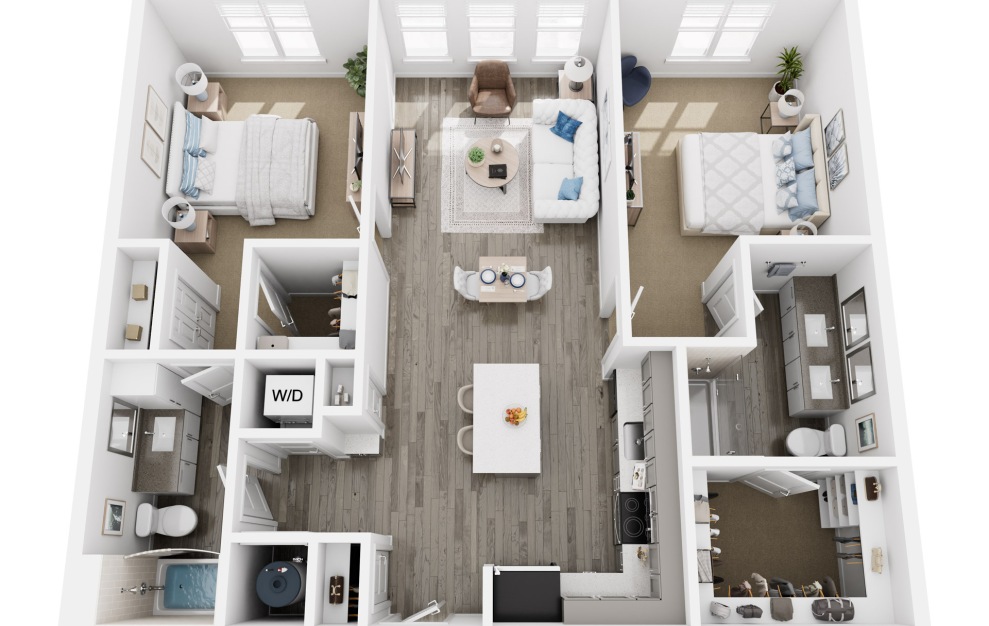 B1.2 - 2 bedroom floorplan layout with 2 baths and 1116 square feet. (3D)