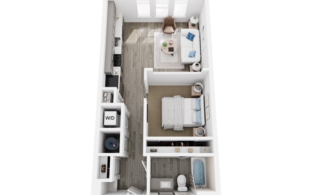 S1 - Studio floorplan layout with 1 bath and 606 square feet. (Floor 1)