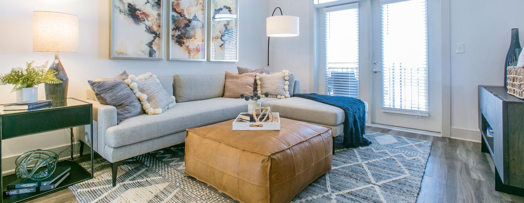 a living room with a couch and a coffee table